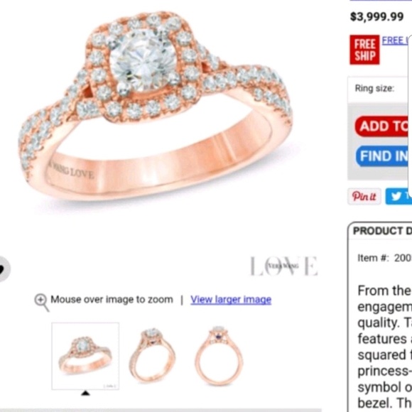 Vera Wang love Rose Gold engagement set size 7 - Picture 3 of 6